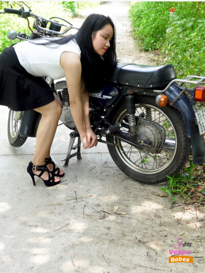 Young Woman on Empty Road with Broken Motorcycle | 18 Minutes | 4k