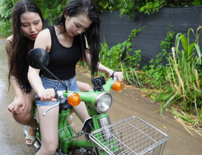 Two girls in the rain