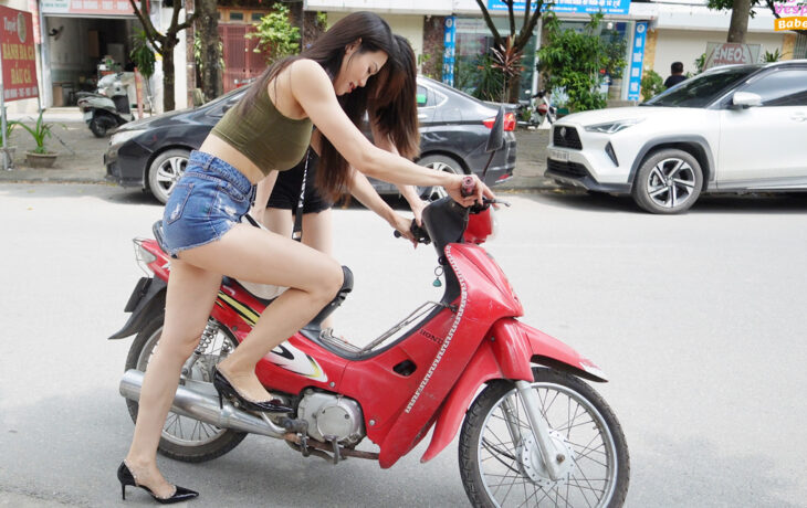 Two Girls, Two Old Motorbikes – A Fun Day on the Street!